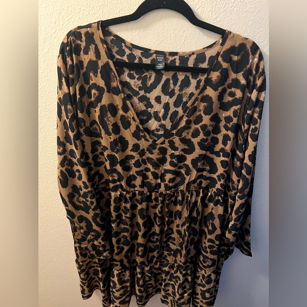 SHEIN Leopard Print Ruffle Hem Smock Dress Size 4X (20)